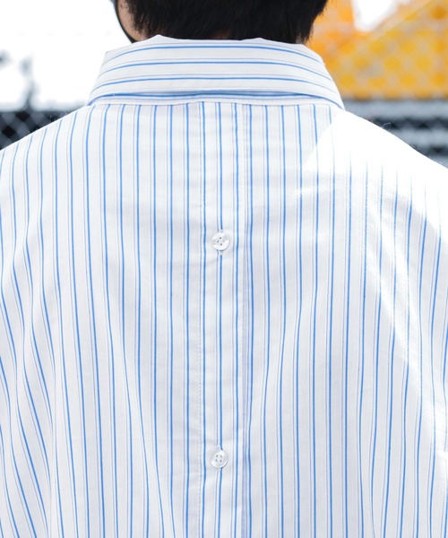 Perushu（ペルーシュ）の「リフレクターロゴストライプアシメシャツ（シャツ/ブラウス・メンズ・ライトグレー/ライトピンク/ホワイト・MEDIUM/LARGE）」の13枚目の写真