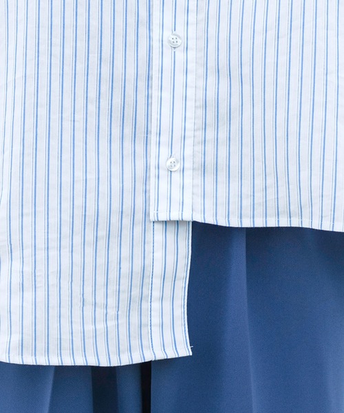 Perushu（ペルーシュ）の「リフレクターロゴストライプアシメシャツ（シャツ/ブラウス・メンズ・ライトグレー/ライトピンク/ホワイト・MEDIUM/LARGE）」の14枚目の写真