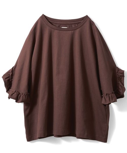avecmoi（アヴェクモワ）の「【佐藤かなさんプロデュース】 アヴェクモワ　フリル袖トップス〈チョコレートブラウン〉（Tシャツ/カットソー・レディース・ブラウン・MEDIUM/LARGE/X-LARGE/SMALL）」の10枚目の写真