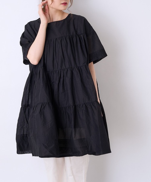 PUAL CE CIN（ピュアルセシン）の「80ボイルコットン ティア―ドワンピース／チュニック（ワンピース・レディース・ホワイト/ブラック/ベージュ・FREE）」の20枚目の写真