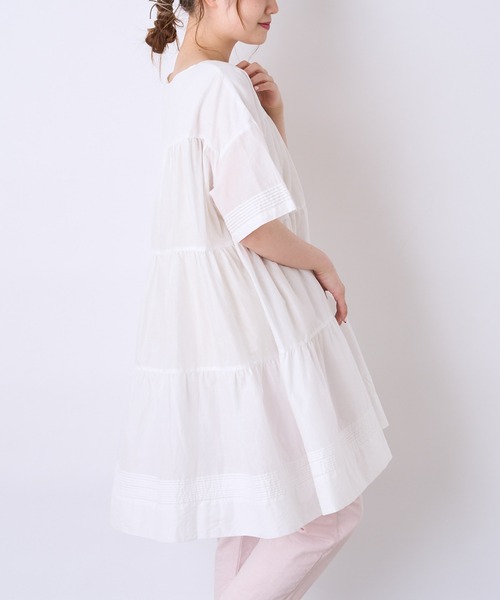 PUAL CE CIN（ピュアルセシン）の「80ボイルコットン ティア―ドワンピース／チュニック（ワンピース・レディース・ホワイト/ブラック/ベージュ・FREE）」の4枚目の写真