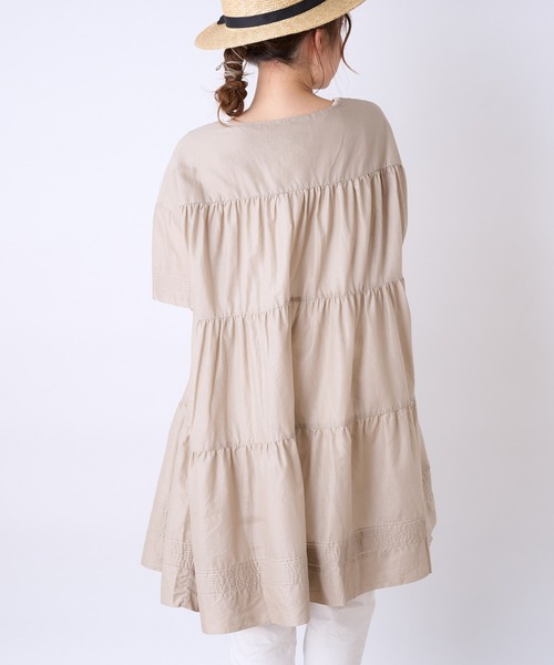 PUAL CE CIN（ピュアルセシン）の「80ボイルコットン ティア―ドワンピース／チュニック（ワンピース・レディース・ホワイト/ブラック/ベージュ・FREE）」の5枚目の写真