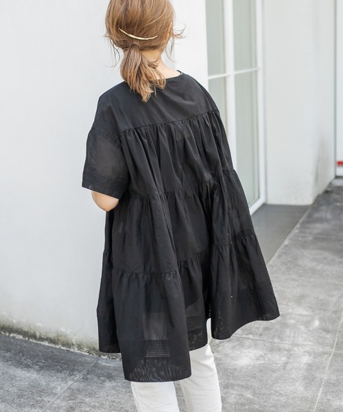 PUAL CE CIN（ピュアルセシン）の「80ボイルコットン ティア―ドワンピース／チュニック（ワンピース・レディース・ホワイト/ブラック/ベージュ・FREE）」の6枚目の写真