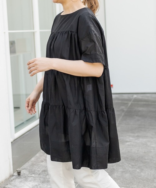 PUAL CE CIN（ピュアルセシン）の「80ボイルコットン ティア―ドワンピース／チュニック（ワンピース・レディース・ホワイト/ブラック/ベージュ・FREE）」の15枚目の写真