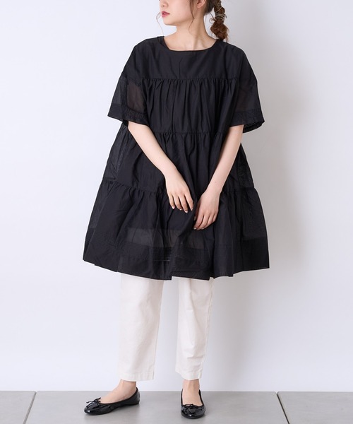 PUAL CE CIN（ピュアルセシン）の「80ボイルコットン ティア―ドワンピース／チュニック（ワンピース・レディース・ホワイト/ブラック/ベージュ・FREE）」の12枚目の写真