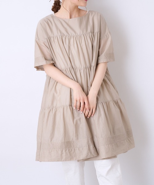 PUAL CE CIN（ピュアルセシン）の「80ボイルコットン ティア―ドワンピース／チュニック（ワンピース・レディース・ホワイト/ブラック/ベージュ・FREE）」の14枚目の写真