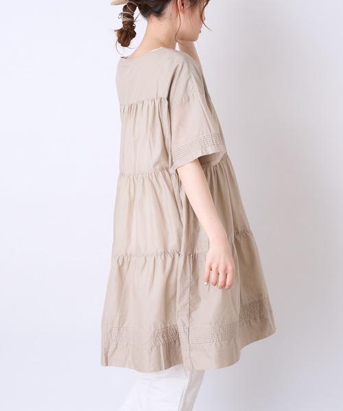 PUAL CE CIN（ピュアルセシン）の「80ボイルコットン ティア―ドワンピース／チュニック（ワンピース・レディース・ホワイト/ブラック/ベージュ・FREE）」の10枚目の写真