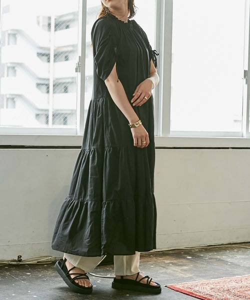 WEGO（ウィゴー）の「WEGO/【ZOZOTOWN＆一部店限定】フリルネックティアードワンピース（ワンピース・レディース・ライトグレー/ブラック/ベージュ/スミクロ・FREE）」の15枚目の写真