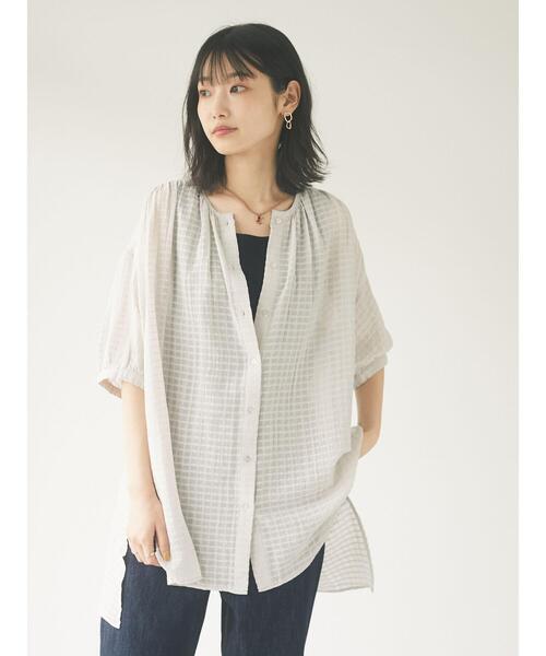 CRAFT STANDARD BOUTIQUE（クラフトスタンダードブティック）の「ドビーチェックチュニック　＊（シャツ/ブラウス・レディース・ライトグレー/ブラック/カーキ/サックスブルー/ブルー・FREE）」の6枚目の写真