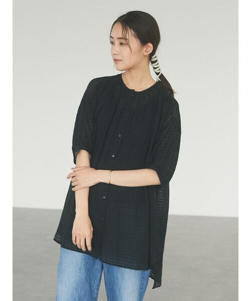 CRAFT STANDARD BOUTIQUE（クラフトスタンダードブティック）の「ドビーチェックチュニック　＊（シャツ/ブラウス・レディース・ライトグレー/ブラック/カーキ/サックスブルー/ブルー・FREE）」の7枚目の写真