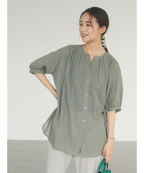 CRAFT STANDARD BOUTIQUE（クラフトスタンダードブティック）の「ドビーチェックチュニック　＊（シャツ/ブラウス・レディース・ライトグレー/ブラック/カーキ/サックスブルー/ブルー・FREE）」の8枚目の写真