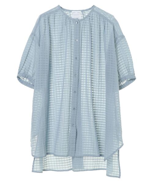 CRAFT STANDARD BOUTIQUE（クラフトスタンダードブティック）の「ドビーチェックチュニック　＊（シャツ/ブラウス・レディース・ライトグレー/ブラック/カーキ/サックスブルー/ブルー・FREE）」の9枚目の写真