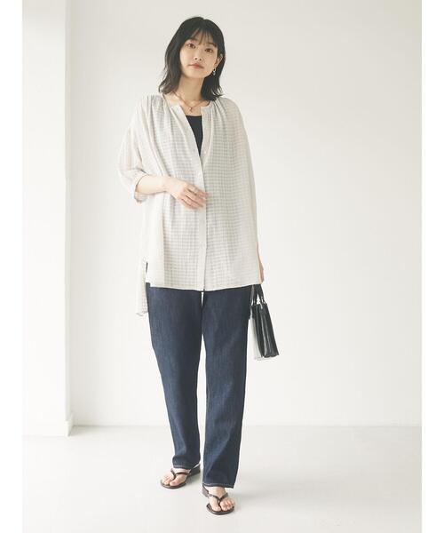 CRAFT STANDARD BOUTIQUE（クラフトスタンダードブティック）の「ドビーチェックチュニック　＊（シャツ/ブラウス・レディース・ライトグレー/ブラック/カーキ/サックスブルー/ブルー・FREE）」の12枚目の写真