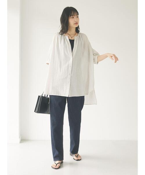 CRAFT STANDARD BOUTIQUE（クラフトスタンダードブティック）の「ドビーチェックチュニック　＊（シャツ/ブラウス・レディース・ライトグレー/ブラック/カーキ/サックスブルー/ブルー・FREE）」の13枚目の写真