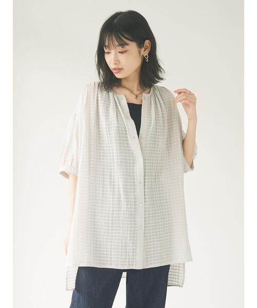 CRAFT STANDARD BOUTIQUE（クラフトスタンダードブティック）の「ドビーチェックチュニック　＊（シャツ/ブラウス・レディース・ライトグレー/ブラック/カーキ/サックスブルー/ブルー・FREE）」の16枚目の写真