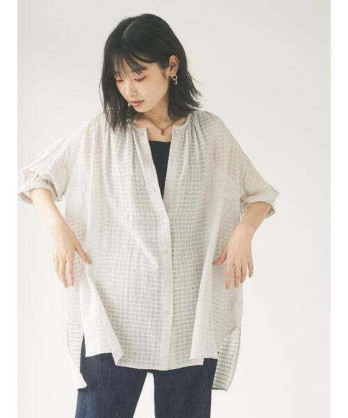 CRAFT STANDARD BOUTIQUE（クラフトスタンダードブティック）の「ドビーチェックチュニック　＊（シャツ/ブラウス・レディース・ライトグレー/ブラック/カーキ/サックスブルー/ブルー・FREE）」の17枚目の写真