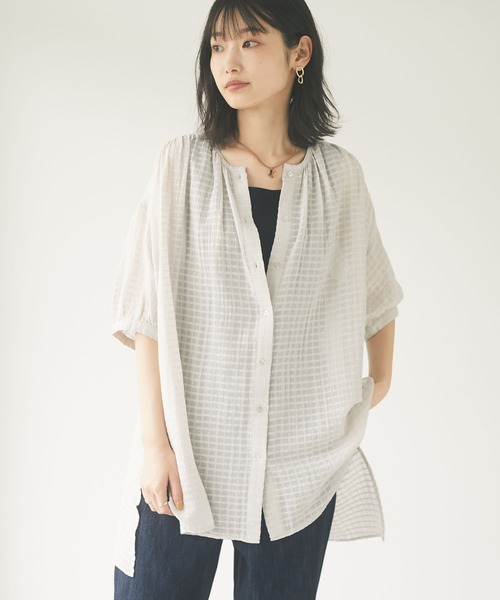 CRAFT STANDARD BOUTIQUE（クラフトスタンダードブティック）の「ドビーチェックチュニック　＊（シャツ/ブラウス・レディース・ライトグレー/ブラック/カーキ/サックスブルー/ブルー・FREE）」の3枚目の写真