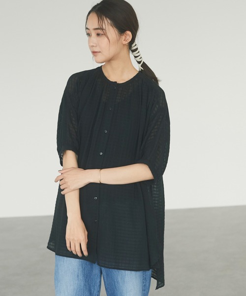 CRAFT STANDARD BOUTIQUE（クラフトスタンダードブティック）の「ドビーチェックチュニック　＊（シャツ/ブラウス・レディース・ライトグレー/ブラック/カーキ/サックスブルー/ブルー・FREE）」の2枚目の写真