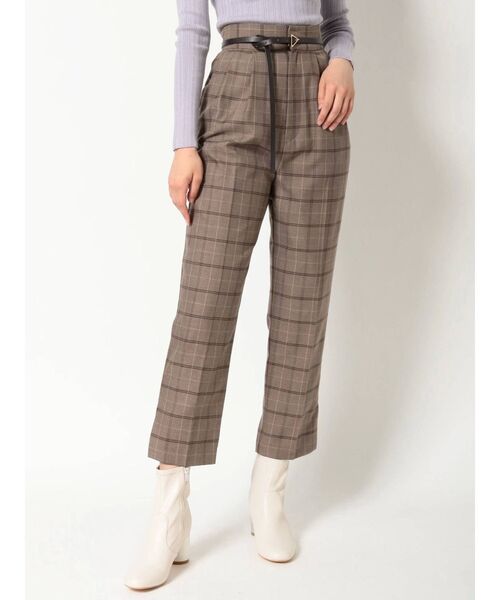 MERCURYDUO（マーキュリーデュオ）の「細ベルト付チェックテーパードパンツ（その他パンツ・レディース・ライトグレー/ブラウン・SMALL/MEDIUM）」の2枚目の写真