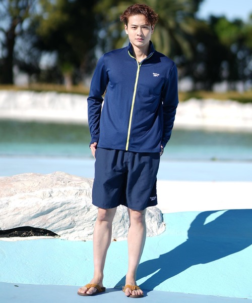 KF出品 Reebok/リーボック ハイネックラッシュガード フルジップ/無地ワン