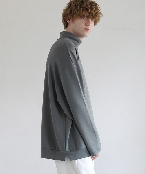 LILL（リル）の「ハイポンチビッグシルエットモックハイネック長袖ドレープカットソー（Tシャツ/カットソー・メンズ・ホワイト/グレー/ブルー/ワイン/チャコール/ブラック/ブラウン・S/M/L/XL）」の21枚目の写真