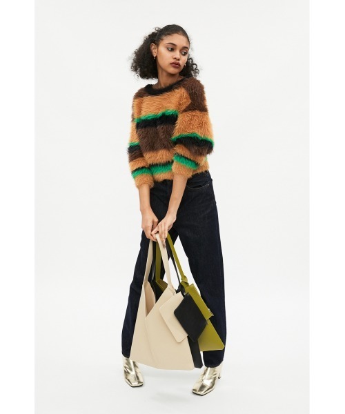 SLY（スライ）の「MINK LIKE H/S BORDER TOPS/ハーフスリーブボーダートップス（ニット/セーター・レディース・オレンジ系その他/ブラウン系その他2・FREE）」の3枚目の写真