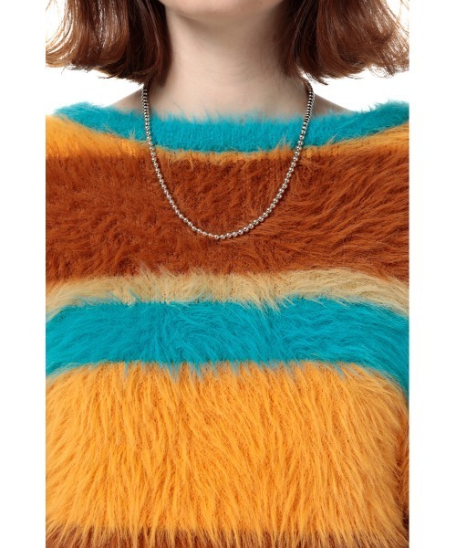 SLY（スライ）の「MINK LIKE H/S BORDER TOPS/ハーフスリーブボーダートップス（ニット/セーター・レディース・オレンジ系その他/ブラウン系その他2・FREE）」の8枚目の写真