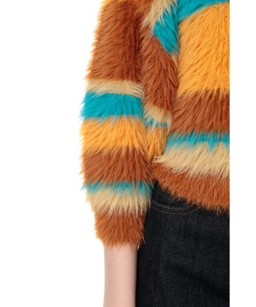 SLY（スライ）の「MINK LIKE H/S BORDER TOPS/ハーフスリーブボーダートップス（ニット/セーター・レディース・オレンジ系その他/ブラウン系その他2・FREE）」の6枚目の写真