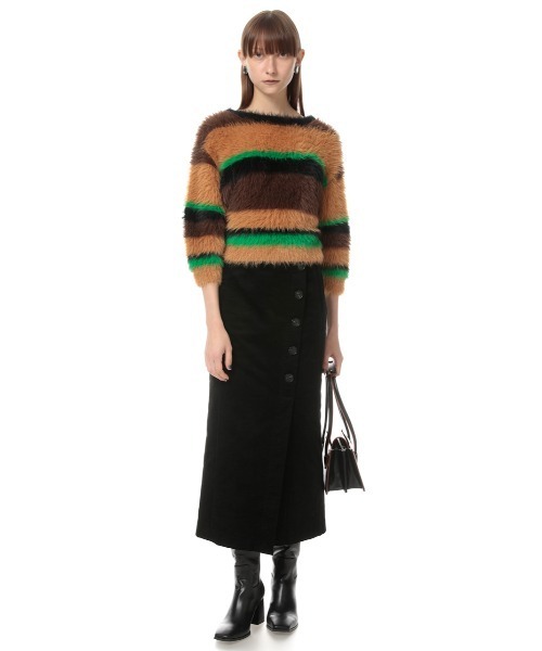 SLY（スライ）の「MINK LIKE H/S BORDER TOPS/ハーフスリーブボーダートップス（ニット/セーター・レディース・オレンジ系その他/ブラウン系その他2・FREE）」の13枚目の写真