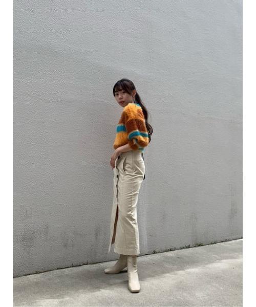 SLY（スライ）の「MINK LIKE H/S BORDER TOPS/ハーフスリーブボーダートップス（ニット/セーター・レディース・オレンジ系その他/ブラウン系その他2・FREE）」の19枚目の写真