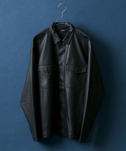 ANPAS（アンパス）の「Synthetic Leather CPO Shirt Jacket/フェイクレザー CPO ワークシャツジャケット（シャツ/ブラウス・メンズ・ブラック・L/M/LL）」の2枚目の写真