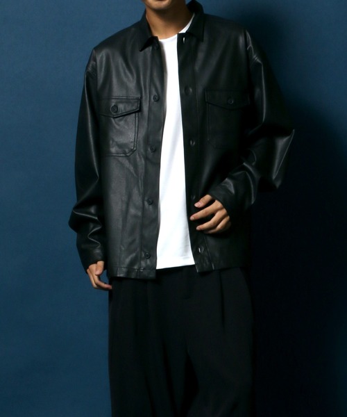 ANPAS（アンパス）の「Synthetic Leather CPO Shirt Jacket/フェイクレザー CPO ワークシャツジャケット（シャツ/ブラウス・メンズ・ブラック・L/M/LL）」の9枚目の写真