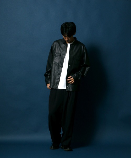 ANPAS（アンパス）の「Synthetic Leather CPO Shirt Jacket/フェイクレザー CPO ワークシャツジャケット（シャツ/ブラウス・メンズ・ブラック・L/M/LL）」の12枚目の写真