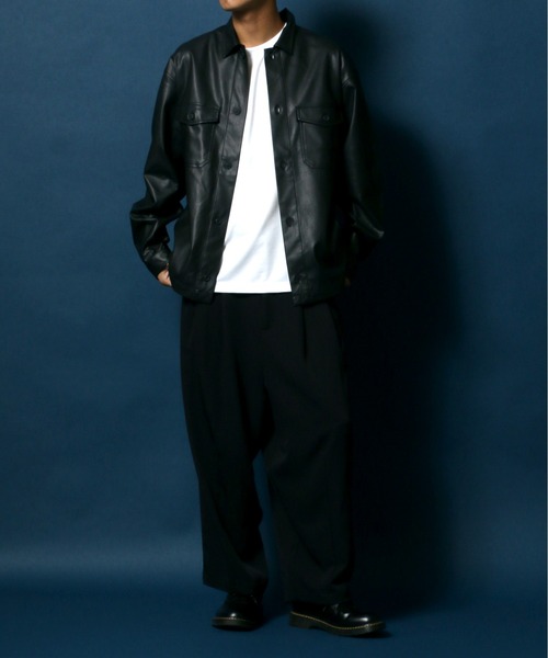 ANPAS（アンパス）の「Synthetic Leather CPO Shirt Jacket/フェイクレザー CPO ワークシャツジャケット（シャツ/ブラウス・メンズ・ブラック・L/M/LL）」の13枚目の写真