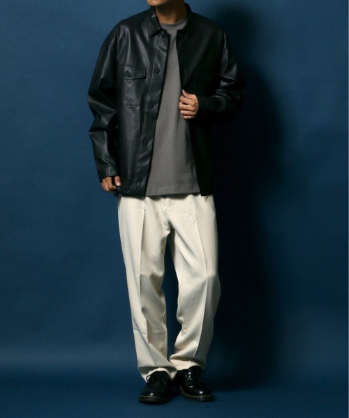 ANPAS（アンパス）の「Synthetic Leather CPO Shirt Jacket/フェイクレザー CPO ワークシャツジャケット（シャツ/ブラウス・メンズ・ブラック・L/M/LL）」の14枚目の写真
