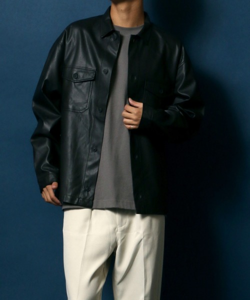 ANPAS（アンパス）の「Synthetic Leather CPO Shirt Jacket/フェイクレザー CPO ワークシャツジャケット（シャツ/ブラウス・メンズ・ブラック・L/M/LL）」の17枚目の写真