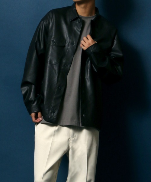 ANPAS（アンパス）の「Synthetic Leather CPO Shirt Jacket/フェイクレザー CPO ワークシャツジャケット（シャツ/ブラウス・メンズ・ブラック・L/M/LL）」の16枚目の写真