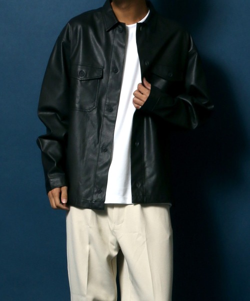 ANPAS（アンパス）の「Synthetic Leather CPO Shirt Jacket/フェイクレザー CPO ワークシャツジャケット（シャツ/ブラウス・メンズ・ブラック・L/M/LL）」の18枚目の写真