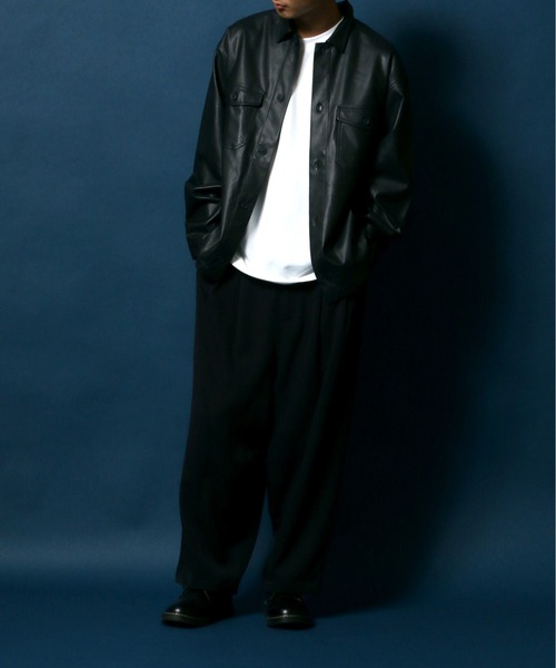 ANPAS（アンパス）の「Synthetic Leather CPO Shirt Jacket/フェイクレザー CPO ワークシャツジャケット（シャツ/ブラウス・メンズ・ブラック・L/M/LL）」の20枚目の写真