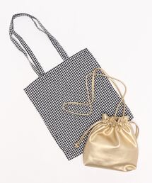 カシュカシュ cachecache / ギンガムチェックトート付き巾着ショルダー