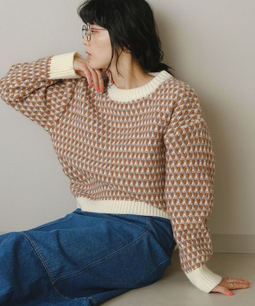 Bab（バブ）の「【WEB限定】マルチジャガードニットプルオーバー（ニット/セーター・レディース・ネイビー/グレー・FREE）」の10枚目の写真