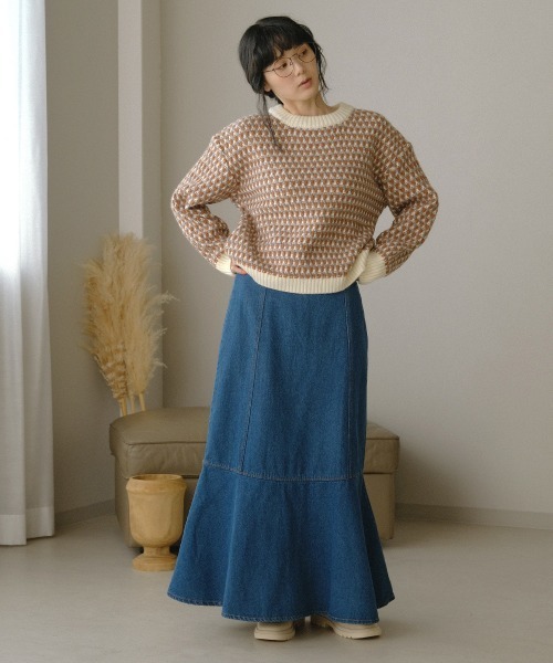 Bab（バブ）の「【WEB限定】マルチジャガードニットプルオーバー（ニット/セーター・レディース・ネイビー/グレー・FREE）」の11枚目の写真