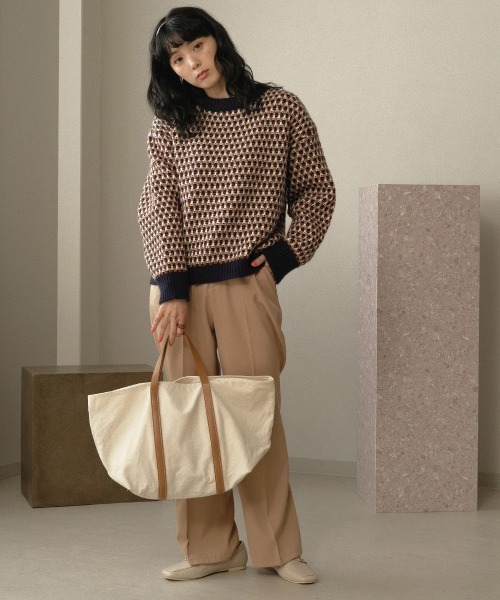 Bab（バブ）の「【WEB限定】マルチジャガードニットプルオーバー（ニット/セーター・レディース・ネイビー/グレー・FREE）」の3枚目の写真