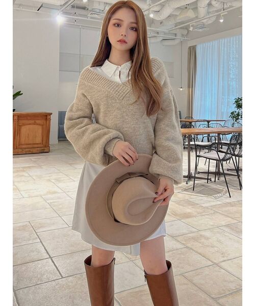 RESEXXY（リゼクシー）の「ワイドリブVネックニットPO（ニット/セーター・レディース・アイボリー/ブラウン/ベージュ・FREE）」の14枚目の写真