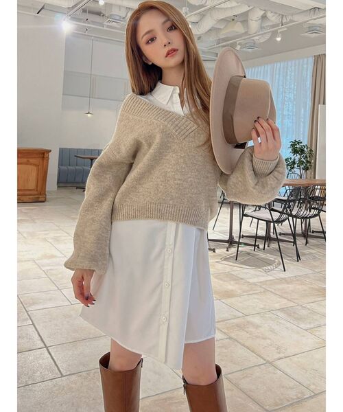 RESEXXY（リゼクシー）の「ワイドリブVネックニットPO（ニット/セーター・レディース・アイボリー/ブラウン/ベージュ・FREE）」の15枚目の写真