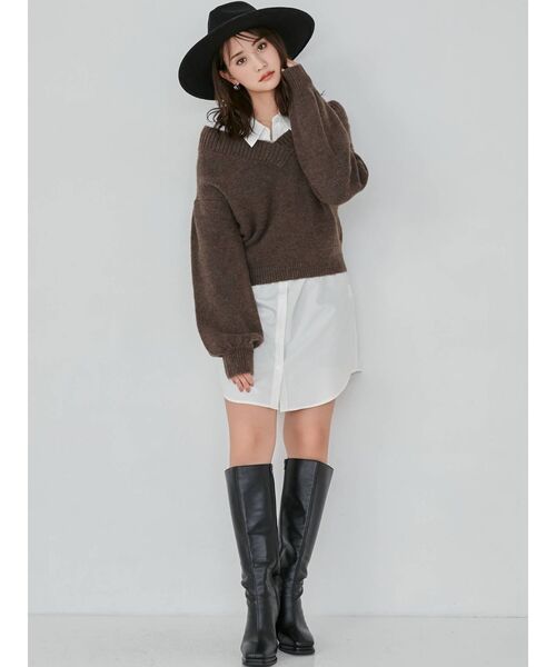 RESEXXY（リゼクシー）の「ワイドリブVネックニットPO（ニット/セーター・レディース・アイボリー/ブラウン/ベージュ・FREE）」の5枚目の写真