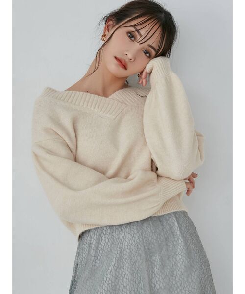 RESEXXY（リゼクシー）の「ワイドリブVネックニットPO（ニット/セーター・レディース・アイボリー/ブラウン/ベージュ・FREE）」の7枚目の写真