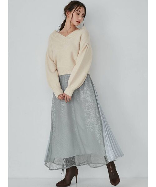 RESEXXY（リゼクシー）の「ワイドリブVネックニットPO（ニット/セーター・レディース・アイボリー/ブラウン/ベージュ・FREE）」の9枚目の写真