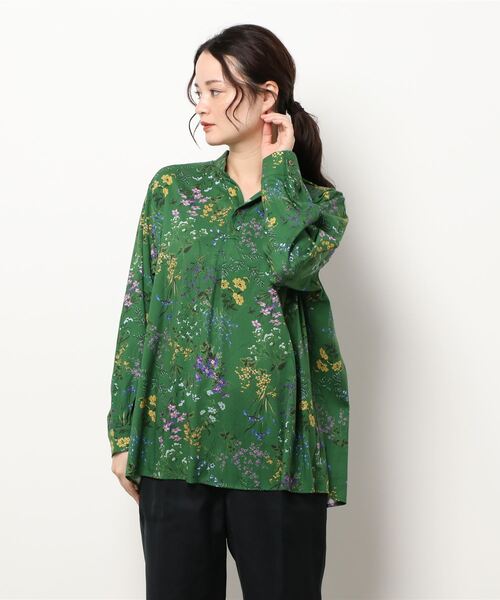 海外 通販 コットンレーヨンビエラ野花の小径プリントスキッパーフレアブラウス シャツ ブラウス Super Hakka スーパーハッカ のファッション 銀座 激安店舗 Arenatheatre Net
