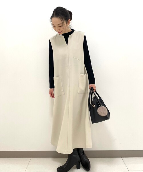 DRESKIP（ドレスキップ）の「◆キーネックジャンパースカート（ワンピース・レディース・ブラック/オリーブ/ナチュラル・02/03）」の4枚目の写真